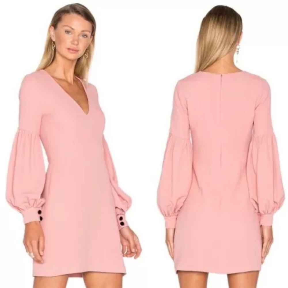 ALEXIS Ellena Blouson Crepe Dress Balloon Sleeves Ash Pink Lined Size Small